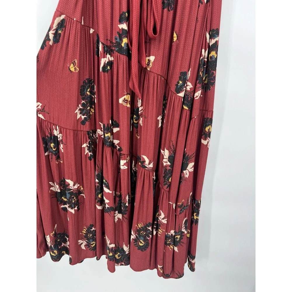Free People Maxi Dress Women All I‎ Got Tiered Floral Boho Rusted Red Size 6